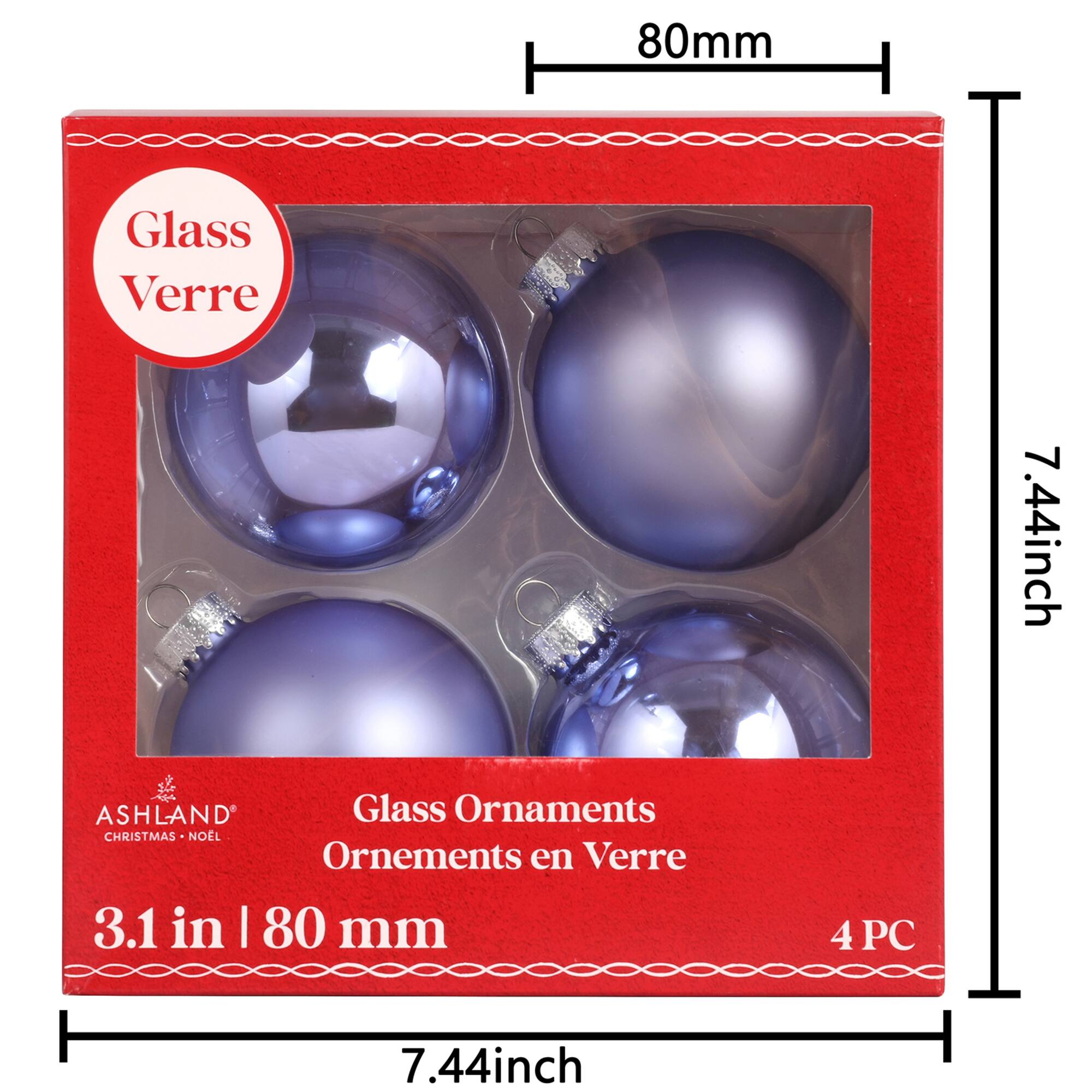 4 Pack 3" Lilac Matte & Shiny Glass Ball Ornaments by Ashland®